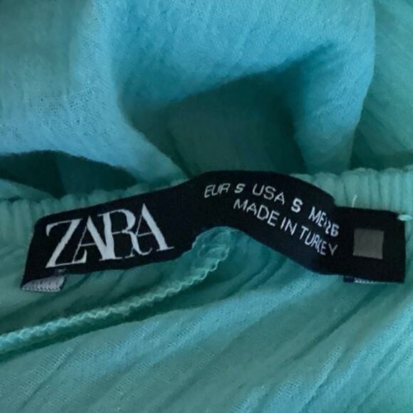 Zara Green Ruffle Tiered Off The Shoulder 3/4 Sleeve Crop Blouse Top Size S - Picture 4 of 4